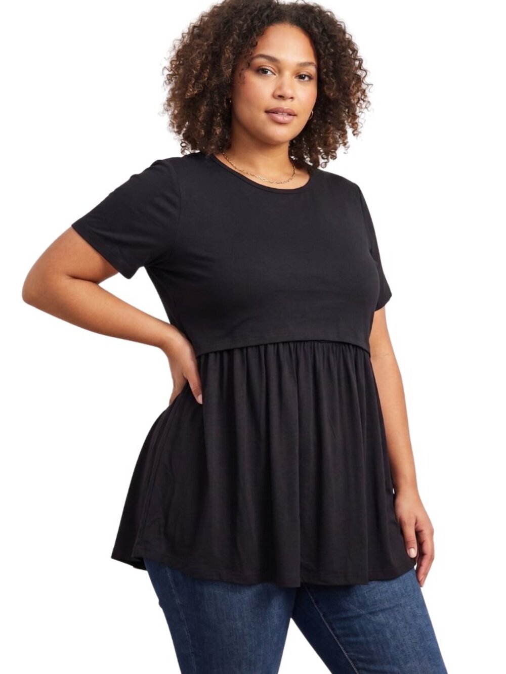 NWT |  Black Short Sleeve Maternity & Nursing Tunic Top Babydoll | Medium